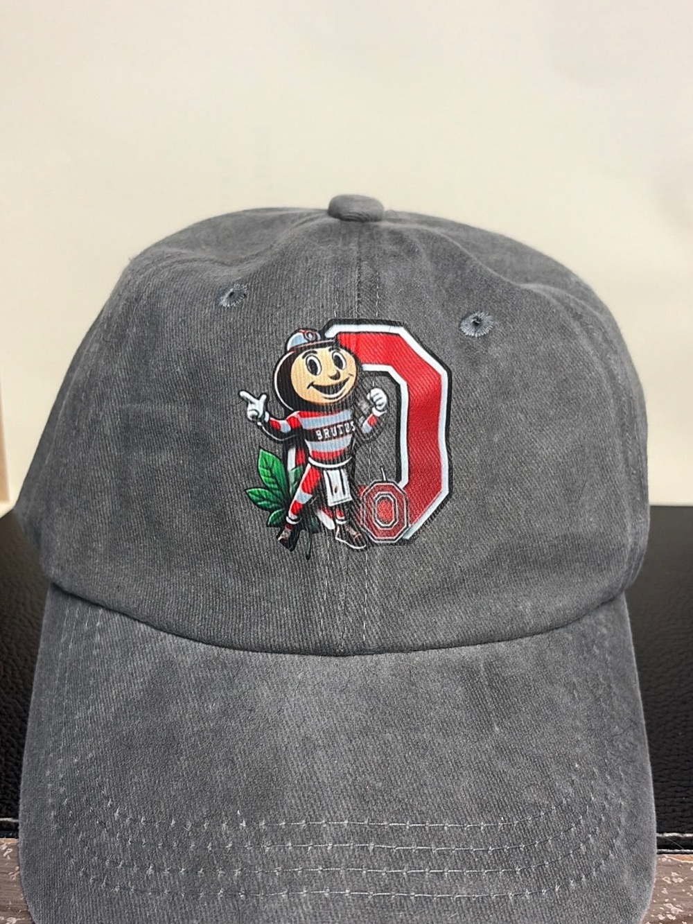 Gray Baseball Cap with Red Emblem and Mascot Embroidery